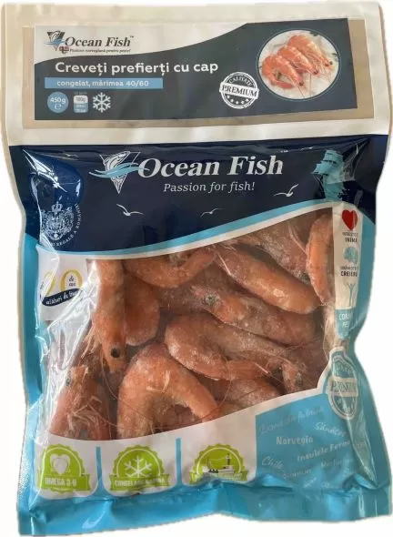OCEAN FISH Creveți fierți cu cap 40/60 congelate 500g