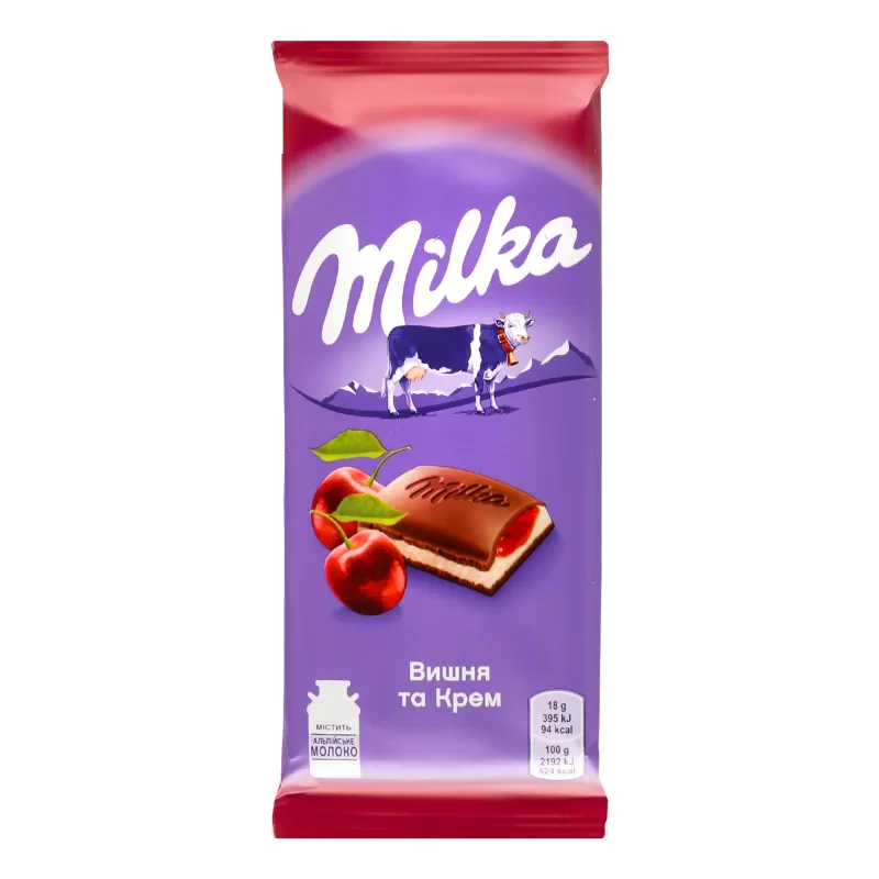 MILKA Ciocolată crem/vișină 90g